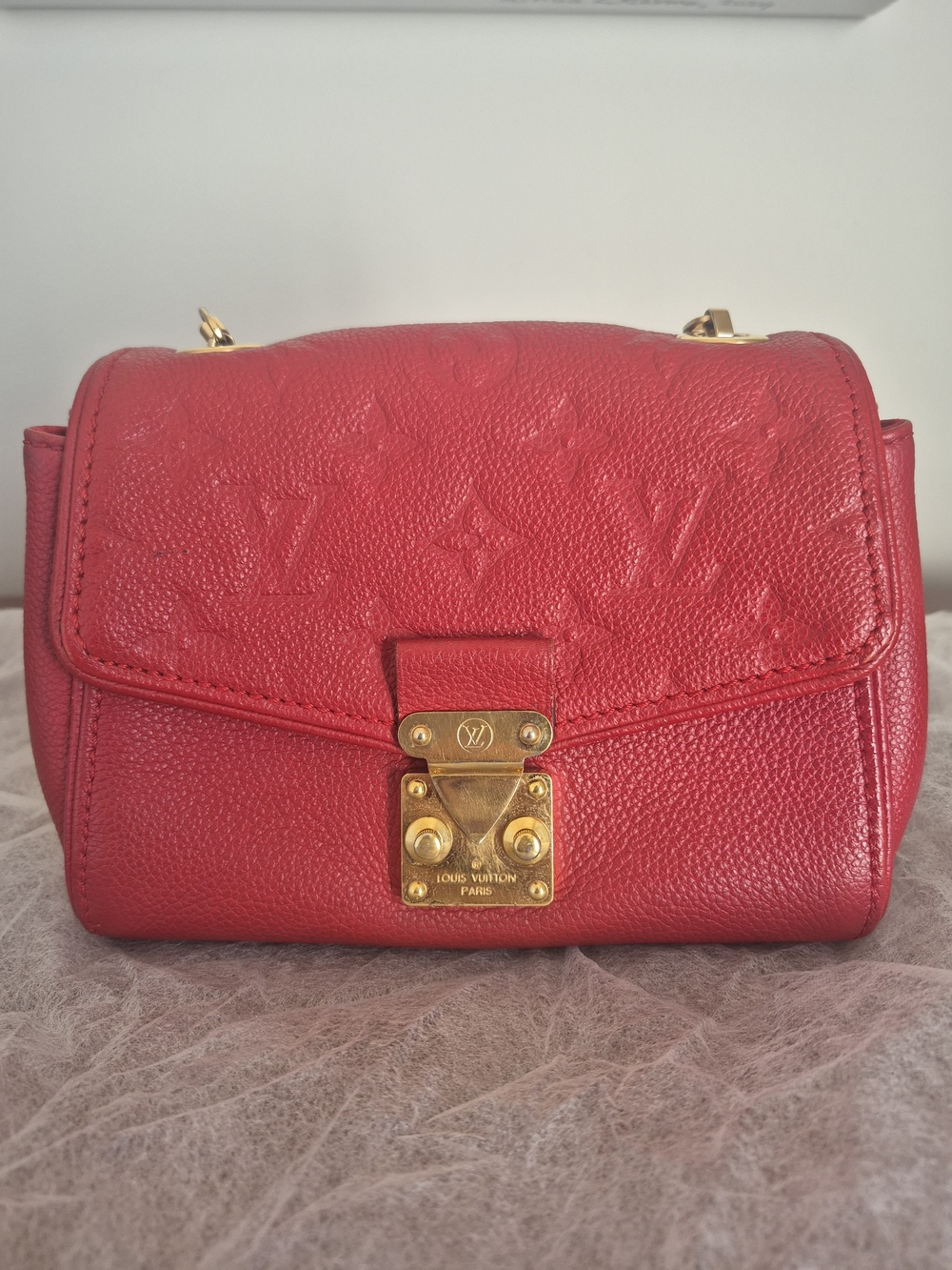 Louis Vuitton Red Monogram Empreinte Saint Germain- COA Included.